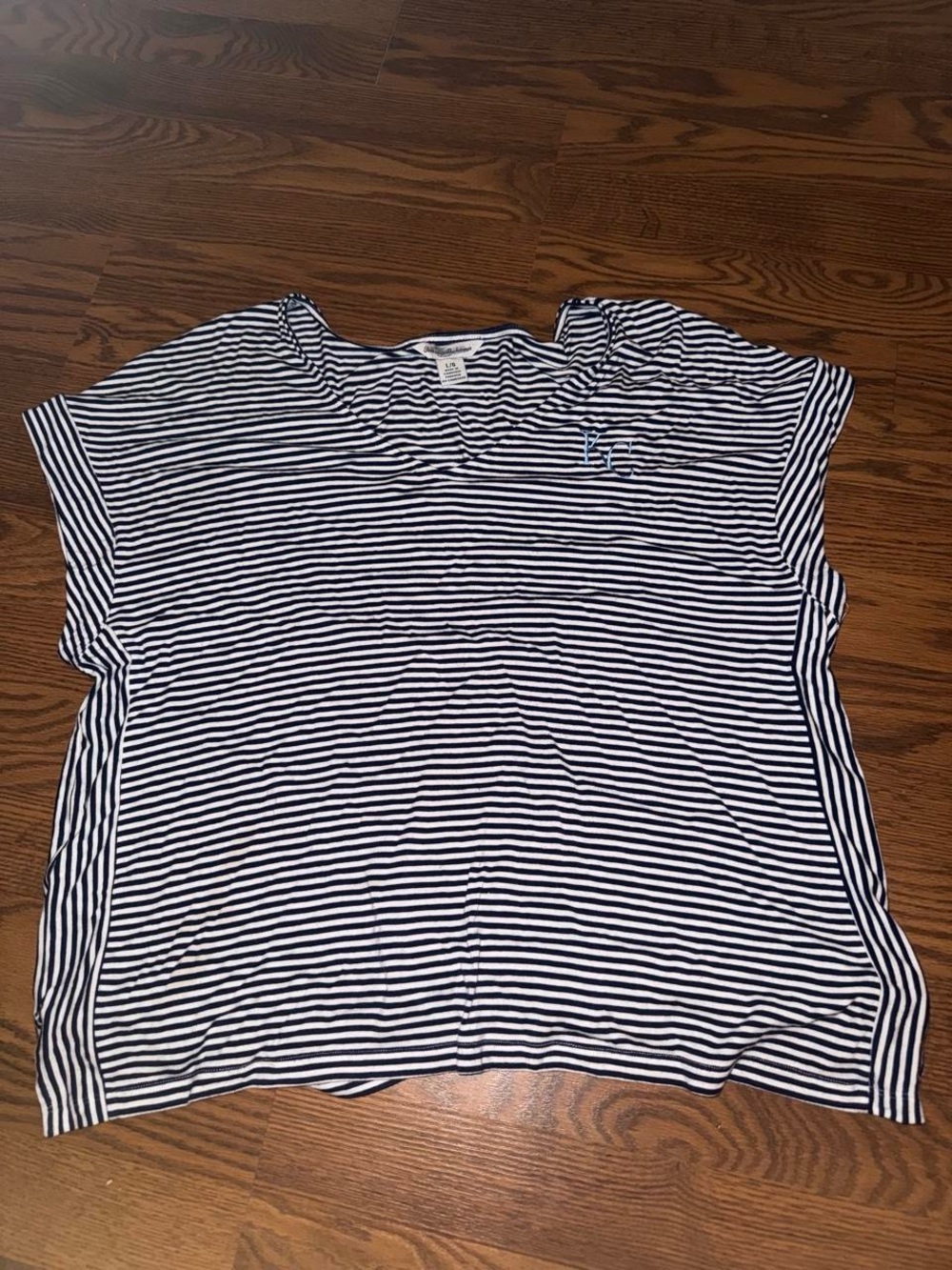 Tommy Bahama Navy and White Striped Short Sleeve Tee with monogrammed KC